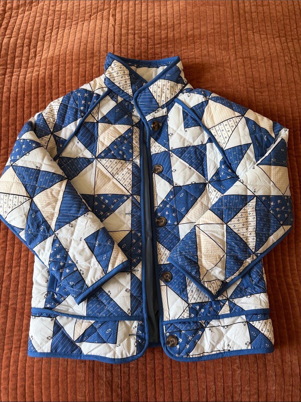 Quilted Blue and Cream Patchwork Jacket